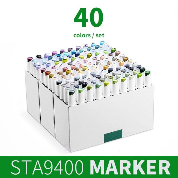 Marcadores STA 9400 XIAKELIANG 40 Cores Dual Tip Art Álcool Conjunto de Canetas Marcadores de Esboço com Ponta de Cinzel de Ponta Média para Crianças Adulto 230803