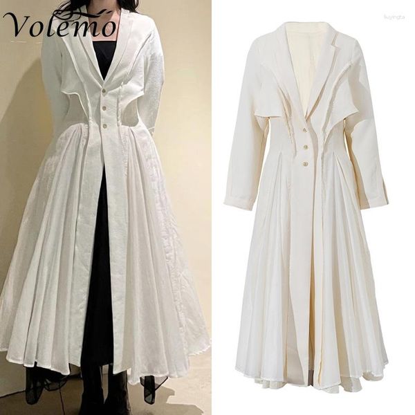 Jaquetas femininas 2023 primavera trench coat corte na cintura sólido jacquard linho algodão grande balanço feminino busto único vestido cardigã fino