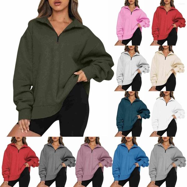 Felpa con cappuccio da donna Felpa con cappuccio oversize da donna Pullover con mezza zip a maniche lunghe Felpa con cappuccio a maniche lunghe Camicetta autunnale per ragazze adolescenti