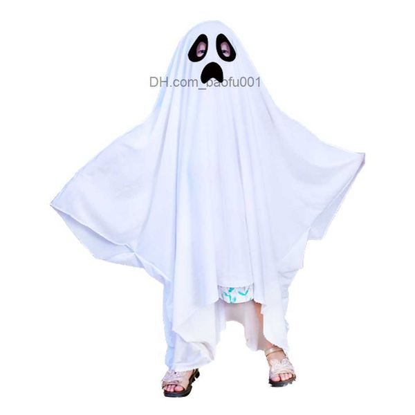 Traje de tema para crianças fofas, capa de terror de Halloween, dramatização sem rosto de anime, borla branca fantasma, fantasia de Halloween unissex, conjunto completo Z230804