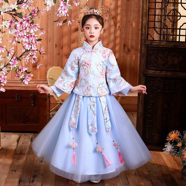 Roupas étnicas para meninas de outono e inverno Hanfu engrossado de duas peças superfada roupas de ano para performance de palco vestido de noite