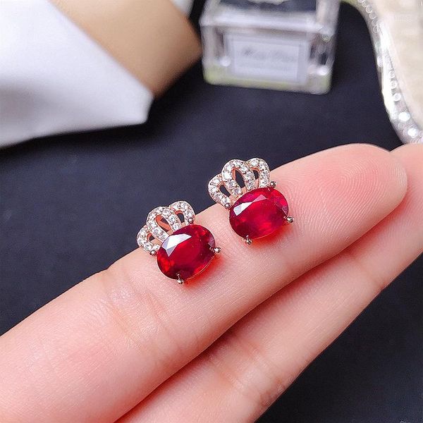 Brincos pendentes MeiBaPJ 5 7 Natural Ruby Crown Stud Real 925 Silver Sterling Stone Red Stone Fine Charm Jewelry For Women
