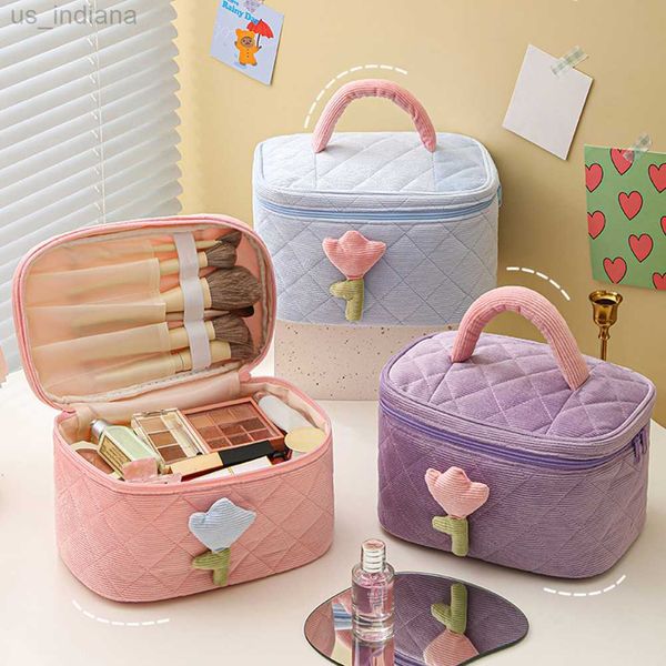 Astucci per cosmetici Astucci per trucco Kaii Cute Tulip Girl Borsa per trucco in stile coreano Pochette da viaggio Borsa per pennelli per trucco Z230804