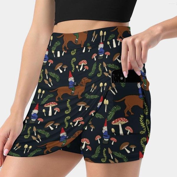 Saias Gnomo E Dachshund Na Floresta De Cogumelos Mulher Negra Moda 2023 Calça Saia Mini Office Short