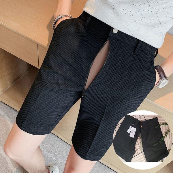 Männer Shorts Reißverschlüsse Öffnen Ouvert Hosen Outdoor Sex Sommer Anzug Einfarbig Koreanischen Stil Slim Fit Hohe Taille