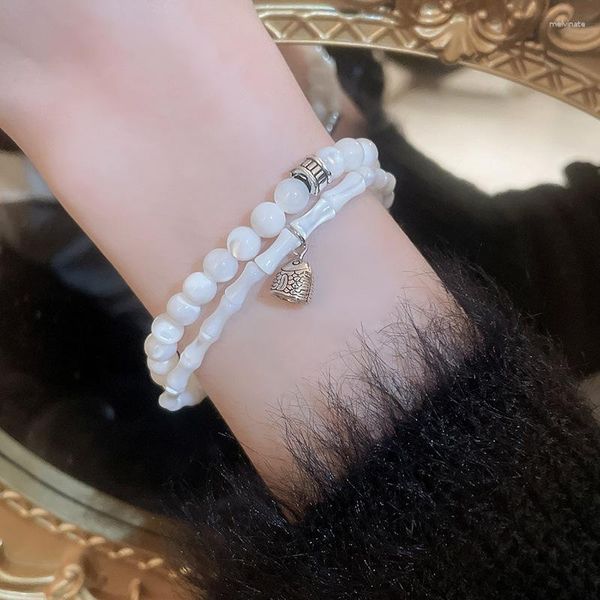Strand ALLME Retro White Shell Opal Bracelets For Women 2 PCS/Set Fish Beads Bambu Joint Frisado Bracelet Casual Accessories