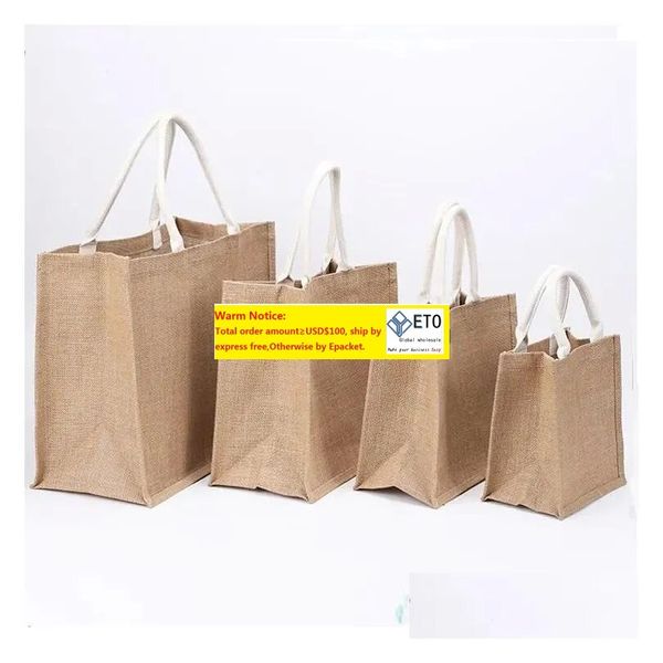 Atacado Sacos de sublimação em branco lisos naturais pequenos sacos de juta para pintura à mão diy bolsas de lona de poliéster em branco com alças Dholm LL