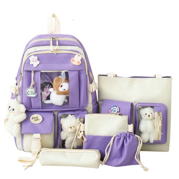 Zaini 5 pezzi Set Zaino scuola per bambini Kawaii Womens Bagpack Bookbag Borsa per laptop per adolescenti Ragazze Mochilas Studenti Sac 230803