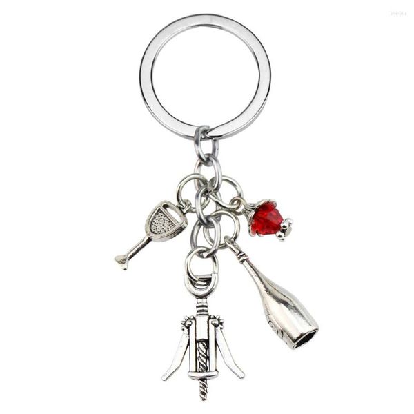 Anahtarlıklar 1 adet kırmızı şarap cazibesi anahtar yüzüğü üzüm cam fincan şişe açıcı anahtarlık hediyeleri Fit zincirleri kadınlar için takılar