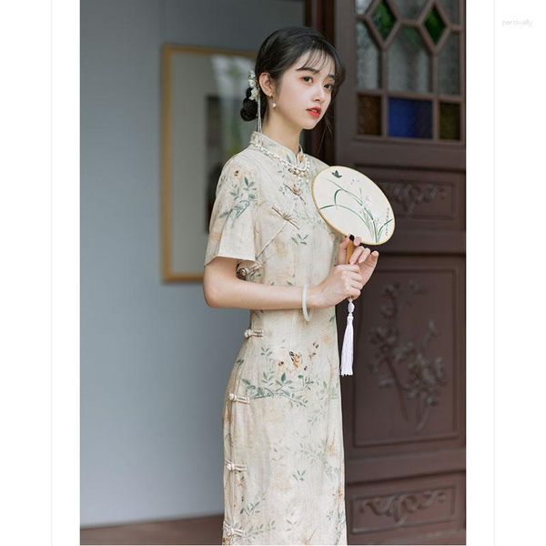 Abbigliamento etnico Stile cinese Migliorato quotidiano Cheongsam 2023 Summer Gentle Floral Elegante Slim Restore Oblique Young Qipao Dress Women