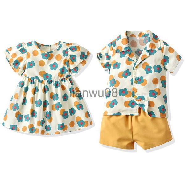 Completi di abbigliamento Moda estiva Fiore Bambini Ragazzo e ragazza Completi coordinati Fratello gemello Sorella Stampa hawaiana Set di abbigliamento per bambino Vestito da tutu x0803