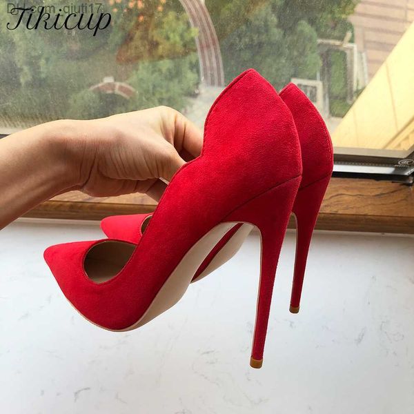 Sapatos formais Tikicup Manchas vermelhas lisas Salto alto para mulheres de dedo do pé enrolado Sapatos de noiva para casamento Estilistas femininos elegantes Deslizamento em bombas de salto alto fino Z230804