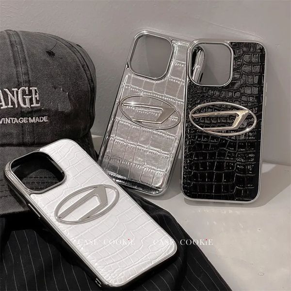 Телефонные чехлы для дизайнера женского телефона для iPhone 14 14pro13 12 Max Luxury Brand Print Silver Shiny Cover Case Crocodile Pattern