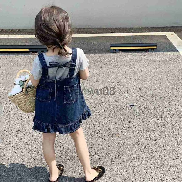 Kleidung Sets 2022 Mädchen Kinder Denim Dresstops T-shirts Mode Casual Baby Sommer Kleidung Set Kinder Kostüm Robe Fille Kleidung x0803