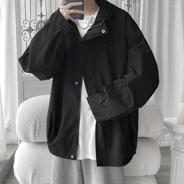 Jaquetas masculinas Tops de verão Roupas de botões para jovens soltos Oversized Moda Versáteis Casacos à prova d'água Stormtrooper Jaqueta sólida com capuz