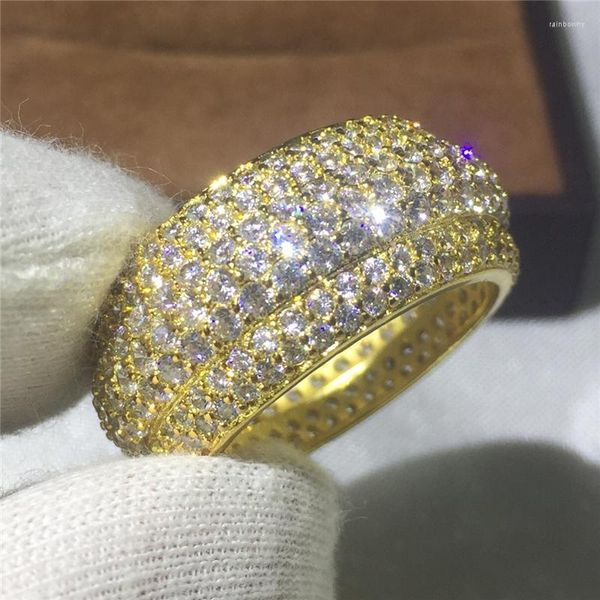 Eheringe Wieck Voll Pave Zirkonia Luxus Ring Silber Farbe Simulierte Steine Frauen Verlobungsband