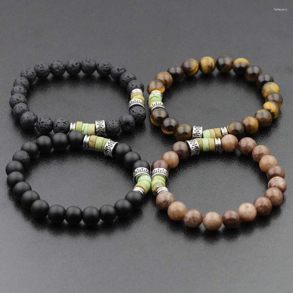 Strand 8mm pietra naturale acciaio inossidabile distanziatore perline bracciali uomo donna ethinc meditazione preghiera gioielli braccialetto yoga homme