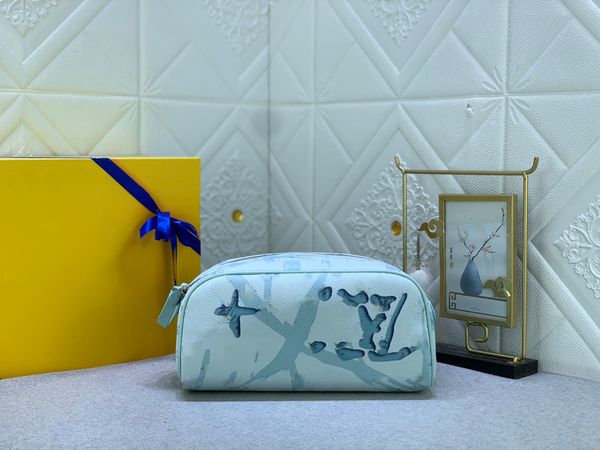 Kit Dopp Feminino Estampado Clássico Gotas de Água Algas Marinhas Grafite Saco de Toalete Saco Conjunto Saco de Luxo Bolsa de Mão Designer Mensageiro Saco de Maquilhagem de Viagem Feminino