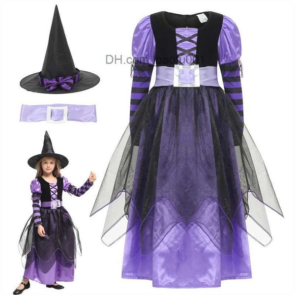 Thema Kostüm Halloween Party Hexe Mädchen Kleid Hexe Rollenspiel Kleid Hut Set (ohne Besen) Z230804