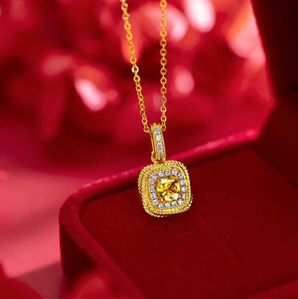 Pulsera de cadena con colgante para mujer, pendientes de tuerca para muñeca, anillo de corte cuadrado brillante, oro amarillo de 18 quilates auténtico, regalo de joyería de moda clásica