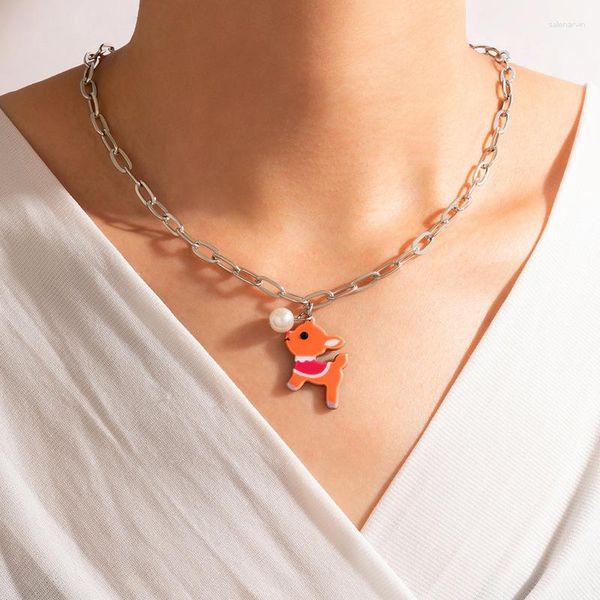 Gerletme kolye güzel çizgi film geyik geyik kolyeleri kadınlar için modaya uygun ren geyiği boynuz kolye Noel mücevher hediyeleri çocuklar
