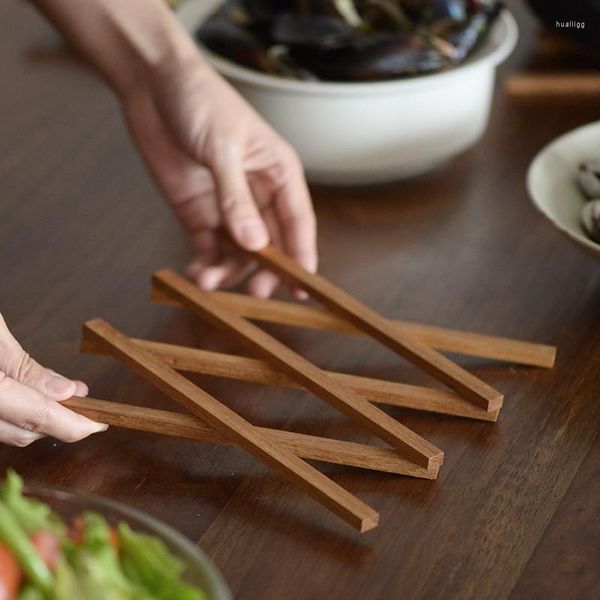 Tapetes de mesa Suporte de panela de madeira criativo Almofadas ajustáveis resistentes ao calor Eco Natural Estilo Japão Talheres