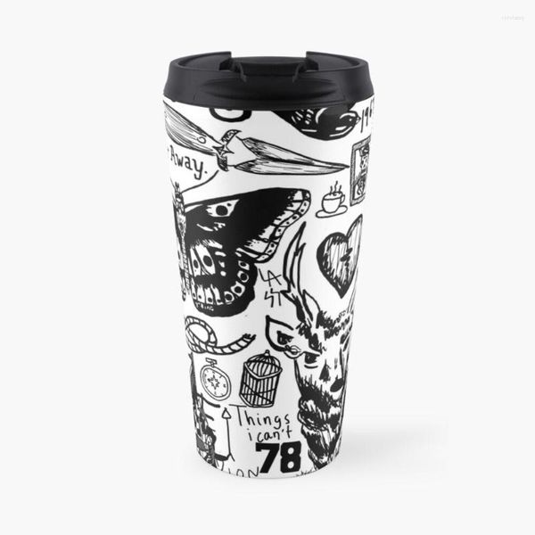 Бутылки с водой татуировки коллаж Travel Coffee Coffee Cup Cup