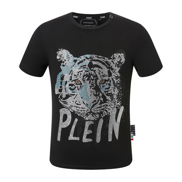 Pleinxplein pp camisetas masculinas design original camisa de verão plein camiseta pp algodão strass camisa manga curta 150 preto cor branca