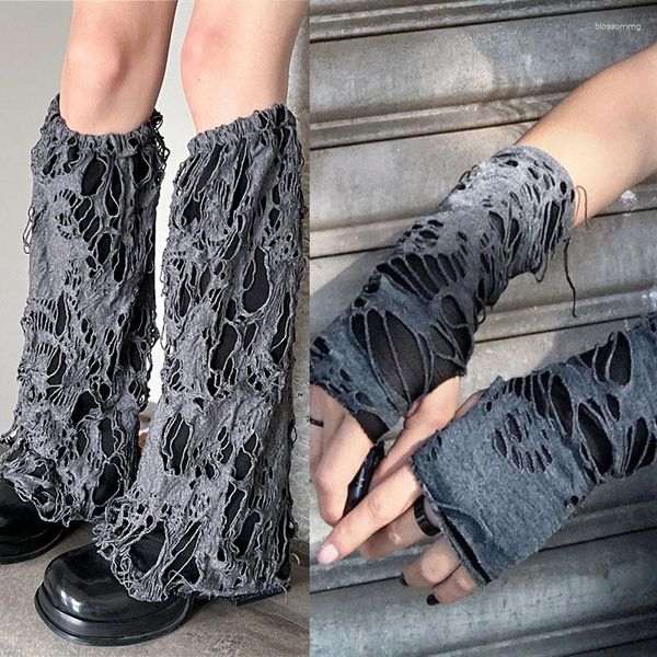 Женские носки 4pcs/Set Hole Gloves устанавливают готические панк -одежду аксессуары, разорванные Harajuku Boot Cuff Halloween Pergers Cosplay