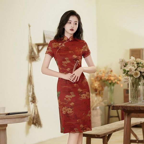 Roupas étnicas 2023 verão cheongsam fino moda retro banquete performance traje estilo chinês noite qipao vestido para mulheres atacado