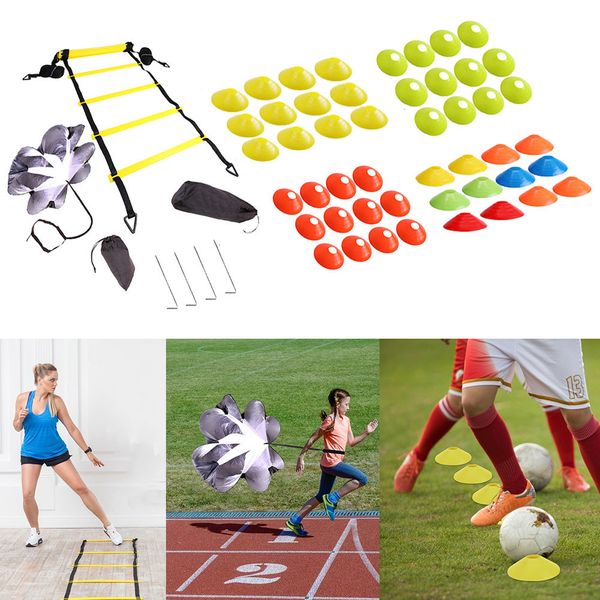 Bolas Ajustáveis Footwork Soccer Fitness Speed Degraus Agility Ladder Training Equipment Kit com Resistance Parachute Disc 230803