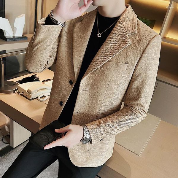 Ternos masculinos de alta qualidade moda listras dobradas design blazer jaquetas para roupas masculinas 2023 negócios formal wear fino ajuste casual terno casacos