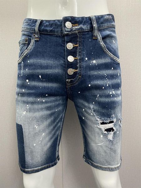 Herren Jeans 2023 Frühlings-/Sommer -Mode gewaschen und abgenutzte Lochflecken Farbe Schlanker Fit Micro Elastic Denim Shorts Männer