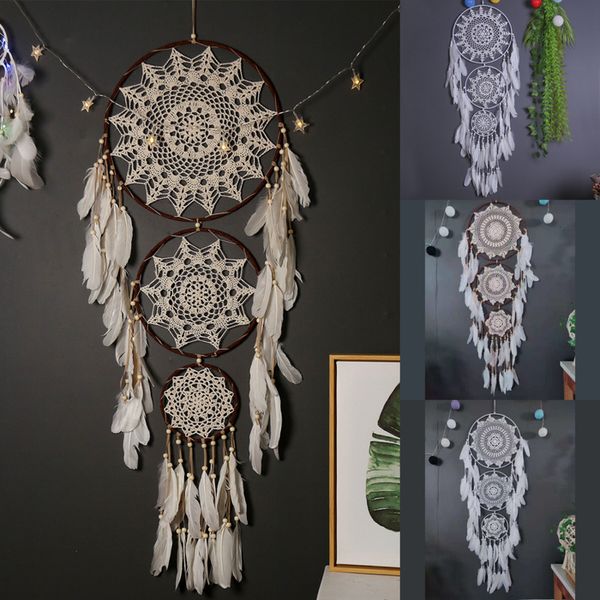 Dekoratif Nesneler Figürinler 3 Yüzük Sayaç Çemberi Büyük Bohemian Boho Tarzı Doğal Tüy Malzeme Rüya Catcher Duvar Duvar Asma Dekor Diy Oda Dekor MS9090 230803