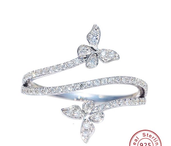 Солитарное кольцо мода двойная бабочка для женщин серебряная ясная циркон лабораторная лаборатория бриллиантовая свадьба подарки подарки оптом 230613