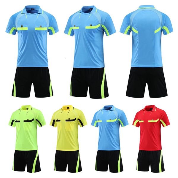 Outros Artigos Esportivos Conjunto de Camisola de Futebol para Árbitro Profissional Uniforme de Futebol Adulto Camisa de Juiz Colarinho Turndown Camisa de Juiz Bolsos Shorts Terno de Árbitro 230803