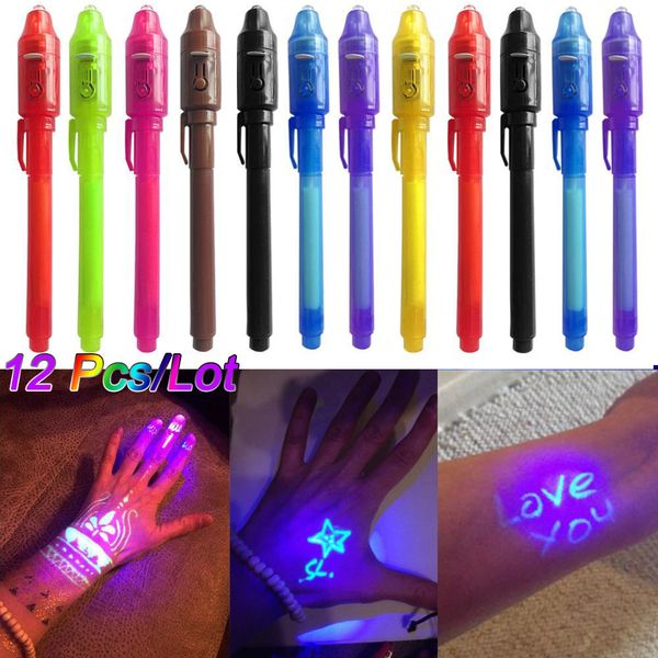 Markierungen, unsichtbarer Tintenstift, 12 Stück, Spionagestift mit UV-Licht, magischer Marker für geheime Nachrichten, Schatzkiste, Preise, Kinder, Partygeschenke, Spielzeug, Geschenk 230803