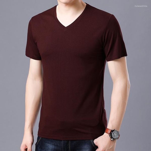 T-shirt da uomo Camicia da uomo a maniche corte con scollo a V in cotone Mezza manica da uomo Estate Tops Tees 6435