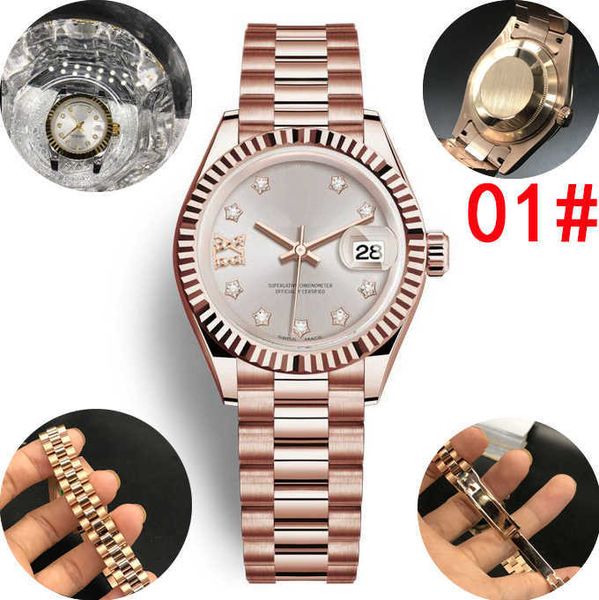 Deluxe a nove punti Roman Diamond Star Dial Tooth edge catena centrale 28mm 2813 oro automatico orologio da bagno impermeabile in acciaio