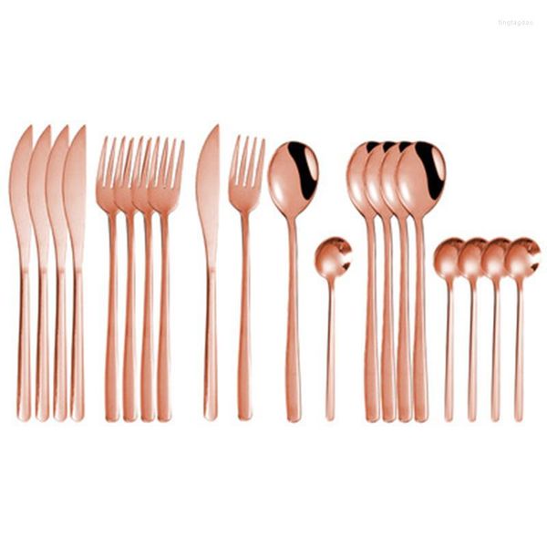 Set di stoviglie Posate di fascia alta Stoviglie Coltello Forchetta e cucchiaio 20 pezzi Set da tavola in oro Coperto in acciaio inossidabile dorato