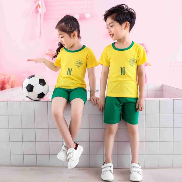 Conjuntos de roupas Conjuntos de roupas de futebol para crianças Conjuntos de meninas Algodão Amarelo Verde Roupa de criança 10º aniversário Roupas de meninos Roupas esportivas para crianças Terno x0803