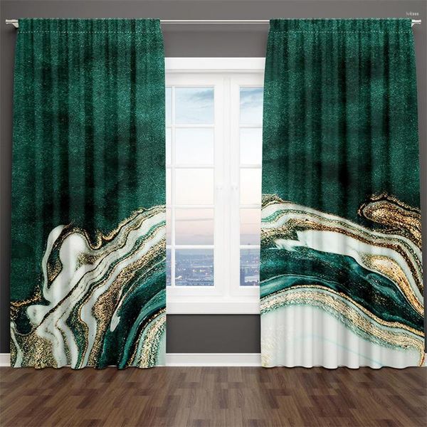 Cortina Impressão 3D Abstrata Moderna Geométrica Mármore Verde Textura Art 2 Peças Sombreamento Para Sala De Estar Quarto Decoração Bolso Da Haste