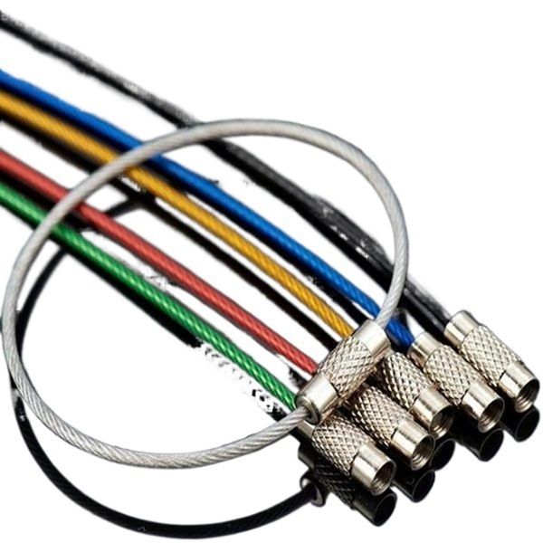 Paslanmaz çelik tel anahtarlık anahtar kablo halkası ip 7 renk kauçuk boru vidası kilitleme aracı