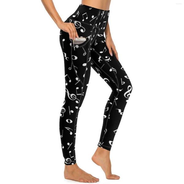 Leggings da donna Note di musica bianca Pantaloni da yoga Nota sexy Stampa degna Stampa grafica Push Up Leggins da fitness Lady Novità Calzamaglia sportiva elasticizzata