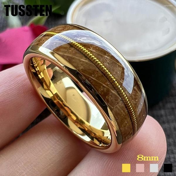 Trauringe Tropfen Tussten 8mm Männer Frauen Wolframkarbid Ring Whisky Fass Eichenholz Gitarrensaite Inlay Braut Bräutigam Trendy Wedd