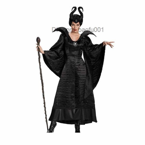 Tema Kostümü M-2XL Cadılar Bayramı Cadı Maleficent Uyku Güzellik Film Yetişkin Kötü Kadınlar Giyim Koyun Şapkası Seti Kask Şapkası Bar Z230804