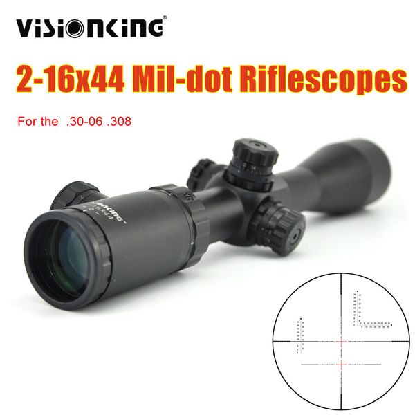 VisionKing 2-16x44 Kırmızı nokta tüfek Kapsamı Optik Avcılık Taktik Teleskopik Görme Hava Tüfeği için Spyglass Halkalarla avlanmak için avcılık karabina kapsamı