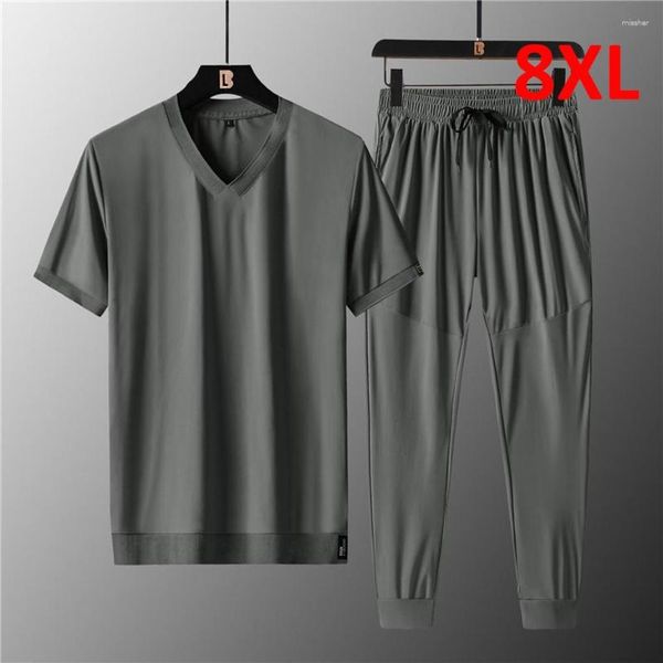 Männer Trainingsanzüge Plus 7XL Anzug Männer 2 Teile/satz Sommer Shirts Jogginghose Mode Kausalen Einfarbig Sets Große Größe 8XL