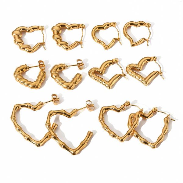 Orecchini a cerchio placcati in oro 18 carati Twist Heart Acciaio inossidabile Minimalista Dainty Love Hoops Per le donne Senza appannamento