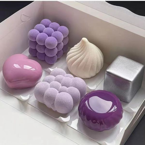 Pişirme Kalıpları Silikon Kalıp Pastresi 3D Kek Tasarımı Mini Cupcake Mousse Muffin Kalp Kabarcığı Square 230803